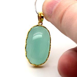 Cats Eye Calcite 45.60ct Solid 18K Yellow Gold Pendant